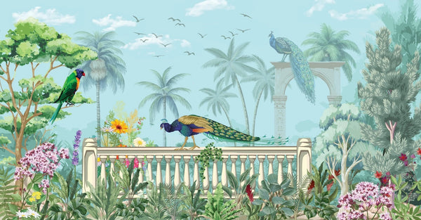Mughal Garden Wallpaper, Peacock and Arch Mural, Oversized Custom Size Wall Art, Non - Woven, Non - Adhesive, Modern Wall Paper, Removable - Adawall Wallpaper - Registered Trade Accounts Only, Wallpaper Wholesale Account - W77661 - Adawall Wholesale - Wallpaper Wholesaler