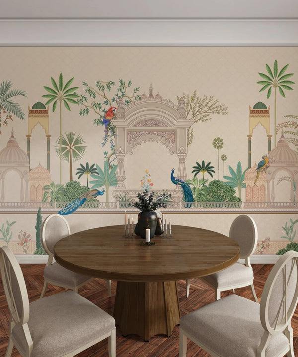 Mughal Garden Wallpaper, Peacock, Parrot Mural, Oversized Custom Size Wall Art, Non - Woven, Non - Adhesive, Modern Wall Paper, Removable - Adawall Wallpaper - Registered Trade Accounts Only, Wallpaper Wholesale Account - W77721 - Adawall Wholesale - Wallpaper Wholesaler