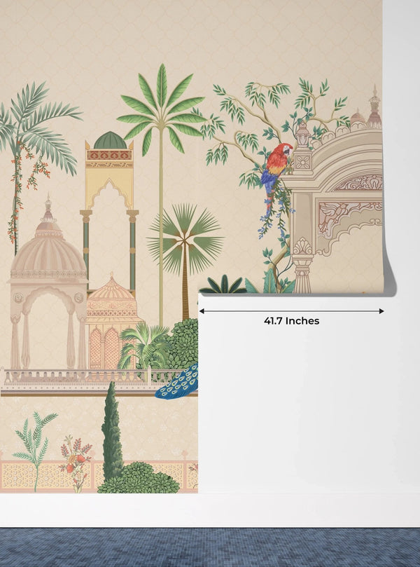 Mughal Garden Wallpaper, Peacock, Parrot Mural, Oversized Custom Size Wall Art, Non - Woven, Non - Adhesive, Modern Wall Paper, Removable - Adawall Wallpaper - Registered Trade Accounts Only, Wallpaper Wholesale Account - W77721 - Adawall Wholesale - Wallpaper Wholesaler