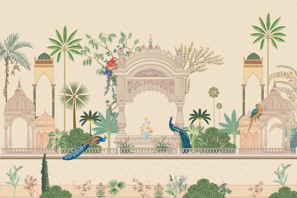 Mughal Garden Wallpaper, Peacock, Parrot Mural, Oversized Custom Size Wall Art, Non - Woven, Non - Adhesive, Modern Wall Paper, Removable - Adawall Wallpaper - Registered Trade Accounts Only, Wallpaper Wholesale Account - W77721 - Adawall Wholesale - Wallpaper Wholesaler