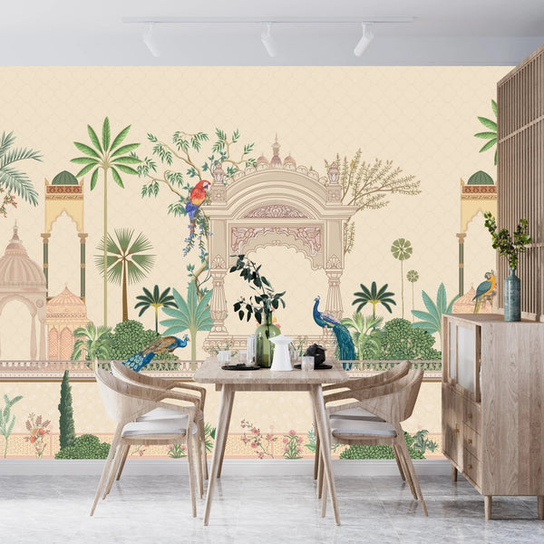 Mughal Garden Wallpaper, Peacock, Parrot Mural, Oversized Custom Size Wall Art, Non - Woven, Non - Adhesive, Modern Wall Paper, Removable - Adawall Wallpaper - Registered Trade Accounts Only, Wallpaper Wholesale Account - W77721 - Adawall Wholesale - Wallpaper Wholesaler