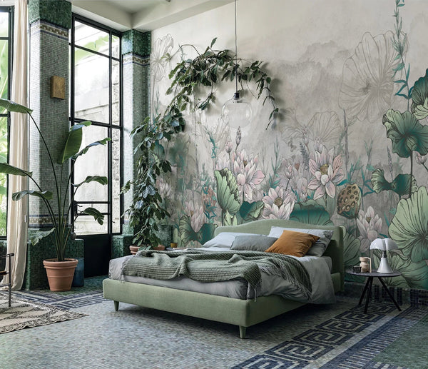 Nature Forest Wall Mural, Green Gray Trees Wallpaper, Botanic Theme Customized Wall Covering, Non - Woven, Non - Adhesive, Removable, Washable, Removable - Adawall Wallpaper - Registered Trade Accounts Only, Wallpaper Wholesale Account - SE310-1 - Adawall Wholesale - Wallpaper Wholesaler