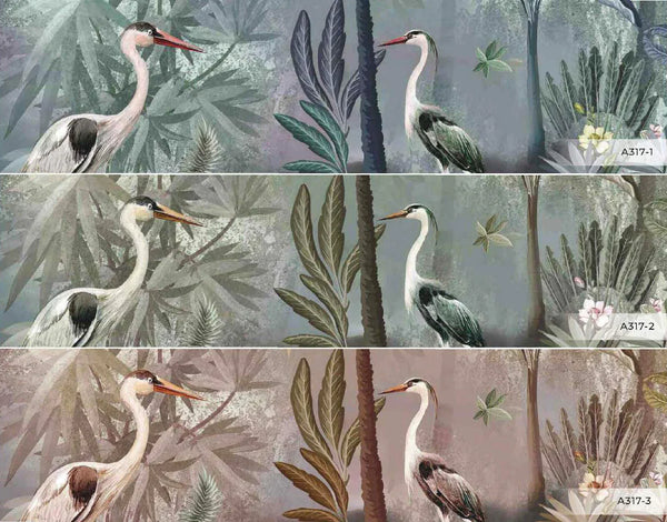 Nature Forest Wallpaper, Birds Palm Tree Wall Mural, Green Jungle Theme Large Wall Art, Non-Woven, Non-Adhesive, Removable, Exotic Wall Paper - Walloro High End Wallcoverings & More