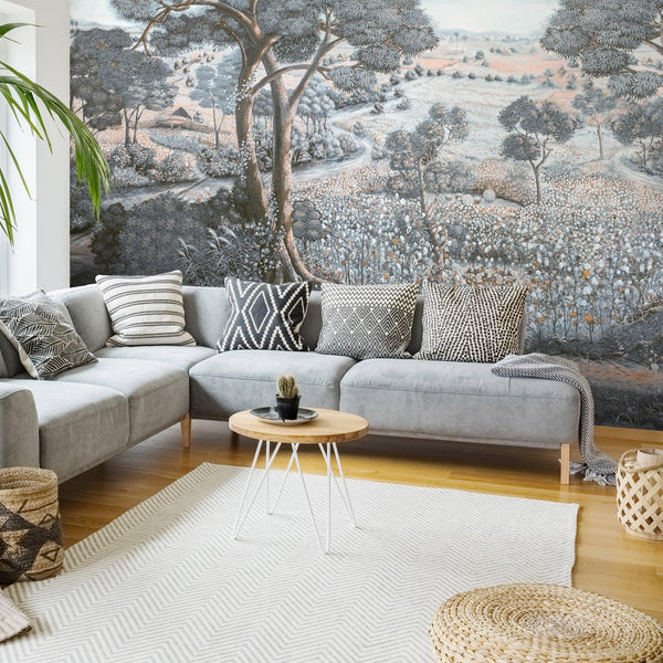 Nature Landscape Wall Mural, Gray Trees Scene Wallpaper, Flowers Extra Large Custom Size Wall Art, Non - Woven, Non - Pasted, Removable, Washable - Adawall Wallpaper - Registered Trade Accounts Only, Wallpaper Wholesale Account - SE319-2 - Adawall Wholesale - Wallpaper Wholesaler