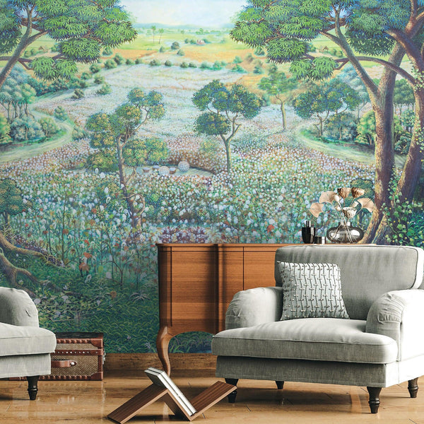 Nature Landscape Wall Mural, Green Trees Scene Wallpaper, Flowers Extra Large Custom Size Wall Art, Non - Woven, Non - Pasted, Removable, Washable - Adawall Wallpaper - Registered Trade Accounts Only, Wallpaper Wholesale Account - SE319-1 - Adawall Wholesale - Wallpaper Wholesaler