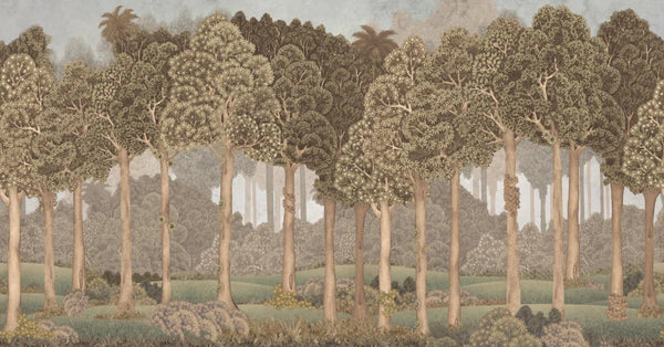 Nature Scene Trees Wall Mural, Beige Forest Wallpaper, Large Landscape Custom Size Wall Covering, Non-Woven, Non-Pasted, Removable, Washable, Art - Walloro High End Wallcoverings & More