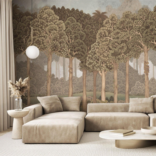 Nature Scene Trees Wall Mural, Beige Forest Wallpaper, Large Landscape Custom Size Wall Covering, Non - Woven, Non - Pasted, Removable, Washable, Art - Adawall Wallpaper - Registered Trade Accounts Only, Wallpaper Wholesale Account - SE306-3 - Adawall Wholesale - Wallpaper Wholesaler
