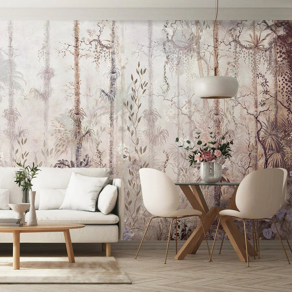 Nature Trees Wall Mural, Beige Forest Theme Wallpaper, Large Jungle Custom Size Wall Art, Non - Woven, Non - Pasted, Removable, Washable, Covering - Adawall Wallpaper - Registered Trade Accounts Only, Wallpaper Wholesale Account - SE308-3 - Adawall Wholesale - Wallpaper Wholesaler