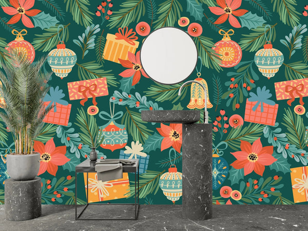 Noel Presents Wallpaper, Seamless Pattern Mural, Oversized Custom Size Wall Art, Non - Woven, Non - Adhesive, Modern Wall Paper, Removable - Adawall Wallpaper - Registered Trade Accounts Only, Wallpaper Wholesale Account - W78035 - Adawall Wholesale - Wallpaper Wholesaler