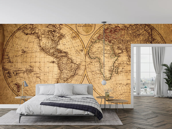 Old Geographical World Map Wallpaper, History Mural, Oversized Custom Size Wall Art, Non - Woven, Non - Adhesive, Modern Wall Paper, Removable - Adawall Wallpaper - Registered Trade Accounts Only, Wallpaper Wholesale Account - W77790 - Adawall Wholesale - Wallpaper Wholesaler