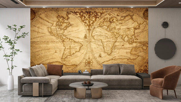 Old Geographical World Map Wallpaper, History, Voyage Mural, Oversized Custom Size Wall Art, Non - Woven, Non - Adhesive, Modern Wall Paper, Removable - Adawall Wallpaper - Registered Trade Accounts Only, Wallpaper Wholesale Account - W77791 - Adawall Wholesale - Wallpaper Wholesaler