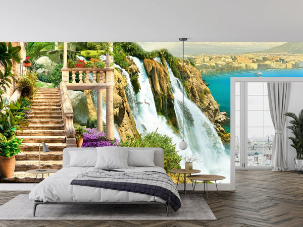 Old House with Columns Wallpaper, Cliff of the Mountain Mural, Oversized Custom Size Wall Art, Non - Woven, Non - Adhesive, Modern Wall Paper, Removable - Adawall Wallpaper - Registered Trade Accounts Only, Wallpaper Wholesale Account - W77818 - Adawall Wholesale - Wallpaper Wholesaler
