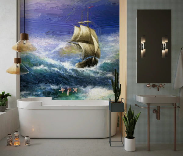 Old Ship On Sea Wallpaper, Oil Painting Mural, Oversized Custom Size Wall Art, Non - Woven, Non - Adhesive, Modern Wall Paper, Removable - Adawall Wallpaper - Registered Trade Accounts Only, Wallpaper Wholesale Account - W77612 - Adawall Wholesale - Wallpaper Wholesaler