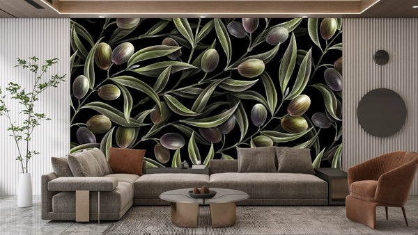 Olive Branches Wallpaper, Seamless Pattern Mural, Oversized Custom Size Wall Art, Non - Woven, Non - Adhesive, Modern Wall Paper, Removable - Adawall Wallpaper - Registered Trade Accounts Only, Wallpaper Wholesale Account - W78225 - Adawall Wholesale - Wallpaper Wholesaler