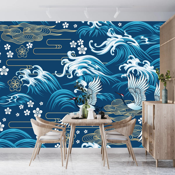 Oriental Sea Wallpaper, Seamless Pattern Mural, Oversized Custom Size Wall Art, Non - Woven, Non - Adhesive, Modern Wall Paper, Removable - Adawall Wallpaper - Registered Trade Accounts Only, Wallpaper Wholesale Account - W77697 - Adawall Wholesale - Wallpaper Wholesaler