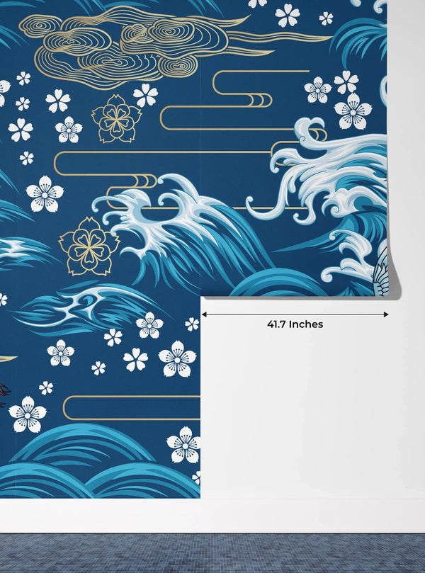 Oriental Sea Wallpaper, Seamless Pattern Mural, Oversized Custom Size Wall Art, Non - Woven, Non - Adhesive, Modern Wall Paper, Removable - Adawall Wallpaper - Registered Trade Accounts Only, Wallpaper Wholesale Account - W77697 - Adawall Wholesale - Wallpaper Wholesaler