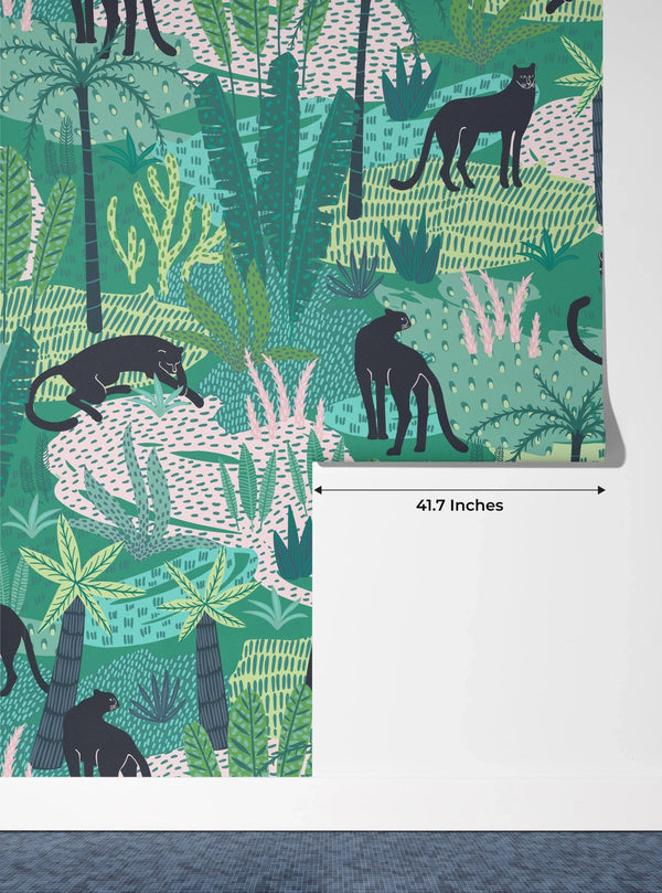 Panthers and Tropical Leaves Wallpaper, Seamless Pattern Mural, Oversized Custom Size Wall Art, Non - Woven, Non - Adhesive, Modern Wall Paper, Removable - Adawall Wallpaper - Registered Trade Accounts Only, Wallpaper Wholesale Account - W78042 - Adawall Wholesale - Wallpaper Wholesaler