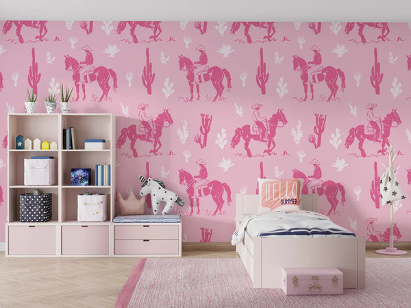 Pastel Pink Cowgirl Wallpaper, Western Seamless Pattern Mural, Oversized Custom Size Wall Art, Non - Woven, Non - Adhesive, Modern Wall Paper, Removable - Adawall Wallpaper - Registered Trade Accounts Only, Wallpaper Wholesale Account - W77550 - Adawall Wholesale - Wallpaper Wholesaler