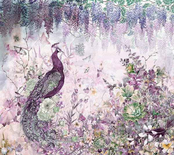 Peacock Forest Wall Mural, Purple Scenic Non - Woven Nature Theme Large Wall Poster, Non - Adhesive Modern Jungle Wall Art - Adawall Wallpaper - Registered Trade Accounts Only, Wallpaper Wholesale Account - A300-1 - Adawall Wholesale - Wallpaper Wholesaler