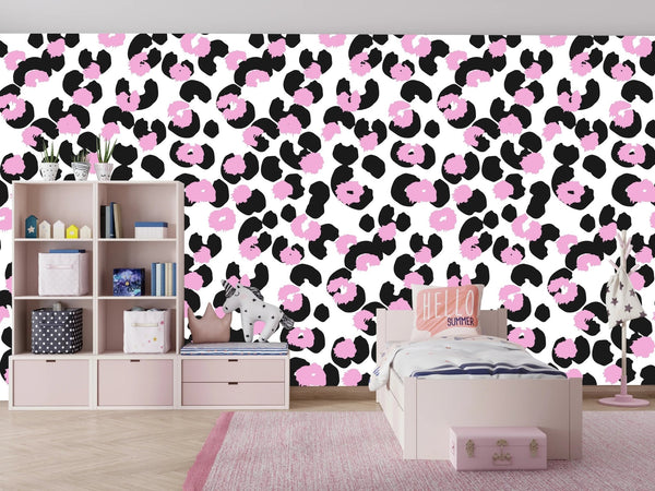 Pink and Black Leopard Wallpaper, Seamless Pattern Mural, Oversized Custom Size Wall Art, Non - Woven, Non - Adhesive, Modern Wall Paper, Removable - Adawall Wallpaper - Registered Trade Accounts Only, Wallpaper Wholesale Account - W77895 - Adawall Wholesale - Wallpaper Wholesaler
