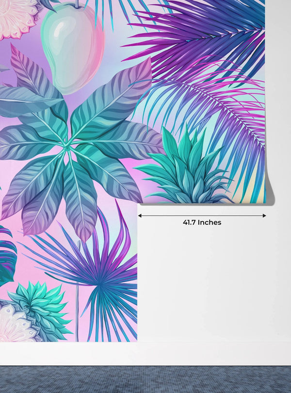 Pink and Blue Tropical Plants Wallpaper, Seamless Pattern Mural, Oversized Custom Size Wall Art, Non - Woven, Non - Adhesive, Modern Wall Paper, Removable - Adawall Wallpaper - Registered Trade Accounts Only, Wallpaper Wholesale Account - W77693 - Adawall Wholesale - Wallpaper Wholesaler