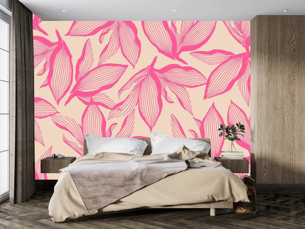 Pink Exotic Flowers Wallpaper, Seamless Pattern Mural, Oversized Custom Size Wall Art, Non - Woven, Non - Adhesive, Modern Wall Paper, Removable - Adawall Wallpaper - Registered Trade Accounts Only, Wallpaper Wholesale Account - W77969 - Adawall Wholesale - Wallpaper Wholesaler