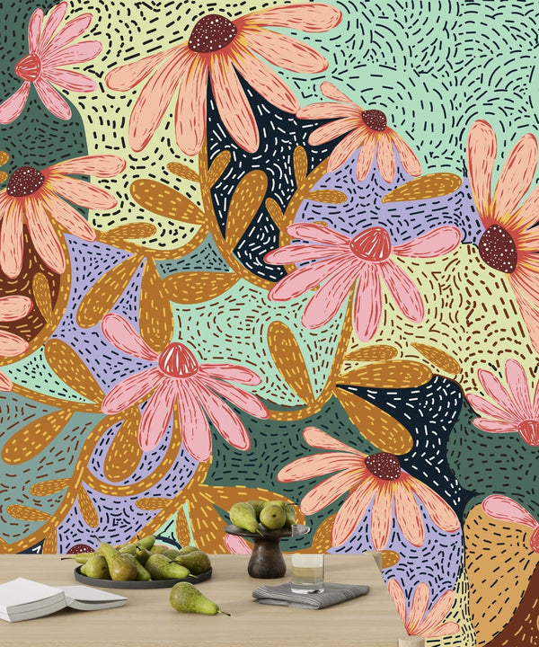 Pink Floral Wallpaper, Vintage Style Mural, Oversized Custom Size Wall Art, Non - Woven, Non - Adhesive, Modern Wall Paper, Removable - Adawall Wallpaper - Registered Trade Accounts Only, Wallpaper Wholesale Account - W77646 - Adawall Wholesale - Wallpaper Wholesaler