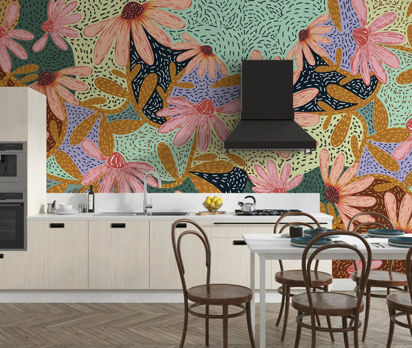 Pink Floral Wallpaper, Vintage Style Mural, Oversized Custom Size Wall Art, Non - Woven, Non - Adhesive, Modern Wall Paper, Removable - Adawall Wallpaper - Registered Trade Accounts Only, Wallpaper Wholesale Account - W77646 - Adawall Wholesale - Wallpaper Wholesaler
