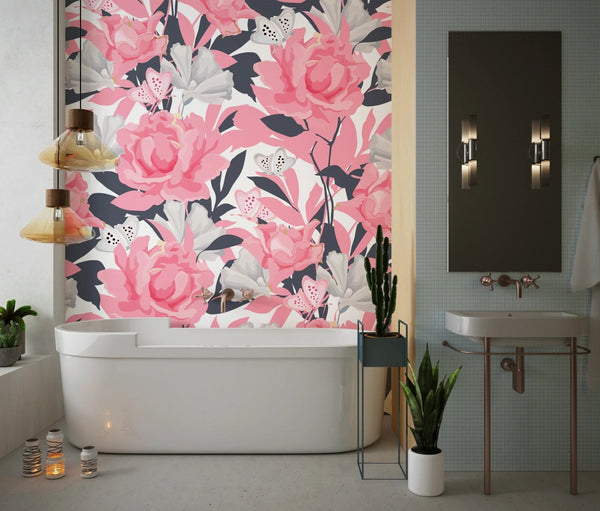 Pink Flowers Wallpaper, Seamless Pattern Mural, Oversized Custom Size Wall Art, Non - Woven, Non - Adhesive, Modern Wall Paper, Removable - Adawall Wallpaper - Registered Trade Accounts Only, Wallpaper Wholesale Account - W78016 - Adawall Wholesale - Wallpaper Wholesaler