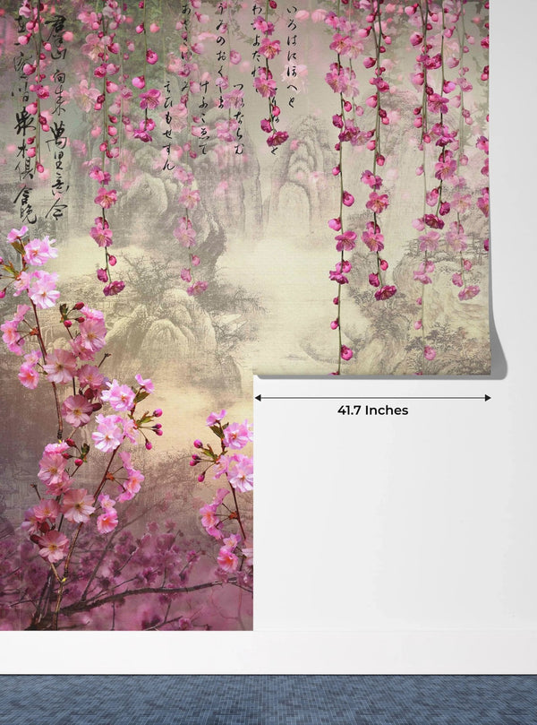 Pink Sakura Flowers Wallpaper, Chinoiserie Mural, Oversized Custom Size Wall Art, Non - Woven, Non - Adhesive, Modern Wall Paper, Removable - Adawall Wallpaper - Registered Trade Accounts Only, Wallpaper Wholesale Account - W78110 - Adawall Wholesale - Wallpaper Wholesaler