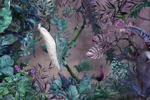 Purple Chinoiserie Peacock Floral Tropical Custom Wallpaper, Birds Wall Mural, Non - woven Non - Adhesive Wall Paper, Luxury, Large, Removable Washable Large Wall Art - Adawall Wallpaper - Registered Trade Accounts Only, Wallpaper Wholesale Account - A301-2 - Adawall Wholesale - Wallpaper Wholesaler