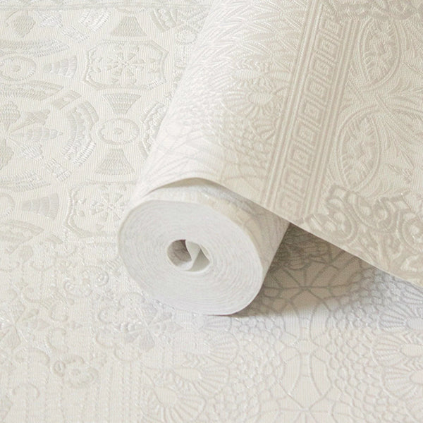 Quilted 3D Embossed Wallpaper, Cream, Flocked Rich Textured Velvet Feel Luxury Wallcovering, Vintage Washed Patchwork Style, Non-Woven - Walloro High End Wallcoverings & More