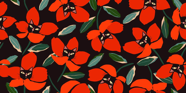 Red Floral, Kittens Wallpaper, Seamless Pattern Mural, Oversized Custom Size Wall Art, Non - Woven, Non - Adhesive, Modern Wall Paper, Removable - Adawall Wallpaper - Registered Trade Accounts Only, Wallpaper Wholesale Account - W77875 - Adawall Wholesale - Wallpaper Wholesaler