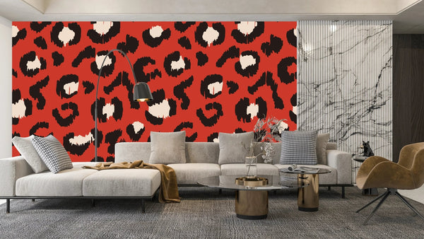 Red Leopard Skin Wallpaper, Seamless Pattern Mural, Oversized Custom Size Wall Art, Non - Woven, Non - Adhesive, Modern Wall Paper, Removable - Adawall Wallpaper - Registered Trade Accounts Only, Wallpaper Wholesale Account - W77681 - Adawall Wholesale - Wallpaper Wholesaler