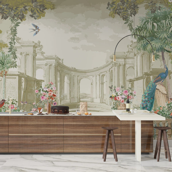 Roman Garden Wallpaper, Peacock Mural, Oversized Custom Size Wall Art, Non - Woven, Non - Adhesive, Modern Wall Paper, Removable - Adawall Wallpaper - Registered Trade Accounts Only, Wallpaper Wholesale Account - W77523 - Adawall Wholesale - Wallpaper Wholesaler