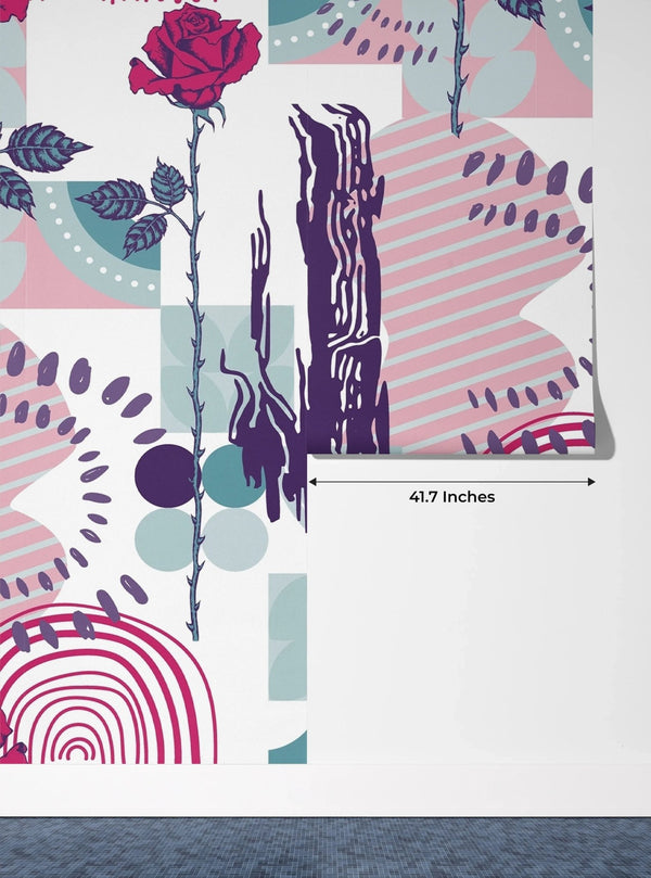 Rose and Abstract Figures Wallpaper, Seamless Pattern Mural, Oversized Custom Size Wall Art, Non - Woven, Non - Adhesive, Modern Wall Paper, Removable - Adawall Wallpaper - Registered Trade Accounts Only, Wallpaper Wholesale Account - W78107 - Adawall Wholesale - Wallpaper Wholesaler
