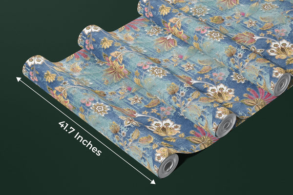 Rose Flower Wallpaper, Blue Background Mural, Oversized Custom Size Wall Art, Non - Woven, Non - Adhesive, Modern Wall Paper, Removable - Adawall Wallpaper - Registered Trade Accounts Only, Wallpaper Wholesale Account - W77844 - Adawall Wholesale - Wallpaper Wholesaler