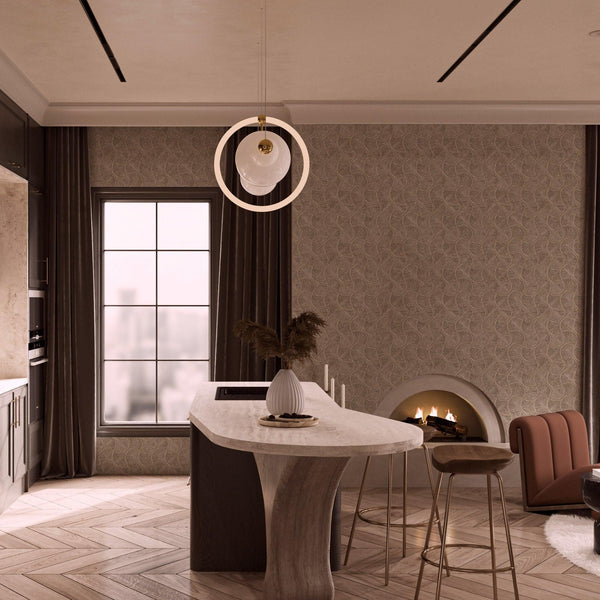 Round Geometric Shapes Deep Embossed Wallpaper, Brown Shiny Surface Textured Wall Accent Decor - Walloro High End Wallcoverings & More