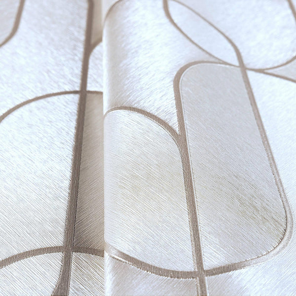 Rounded Shapes 3D Embossed Wallpaper, Cream Velvet Flocked Geometric Elegant Wallcovering - Walloro High End Wallcoverings & More