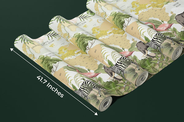 Safari Animals Wallpaper, Kids World Map Mural, Oversized Custom Size Wall Art, Non - Woven, Non - Adhesive, Modern Wall Paper, Removable - Adawall Wallpaper - Registered Trade Accounts Only, Wallpaper Wholesale Account - W77754 - Adawall Wholesale - Wallpaper Wholesaler
