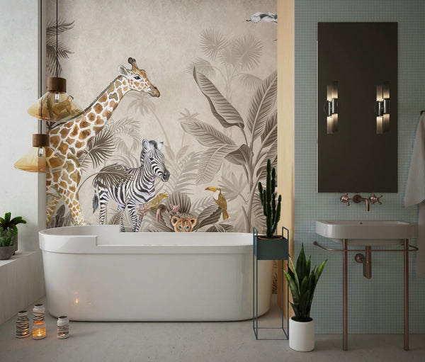 Safari Animals Wallpaper, Watercolor Mural, Oversized Custom Size Wall Art, Non - Woven, Non - Adhesive, Modern Wall Paper, Removable - Adawall Wallpaper - Registered Trade Accounts Only, Wallpaper Wholesale Account - W77832 - Adawall Wholesale - Wallpaper Wholesaler