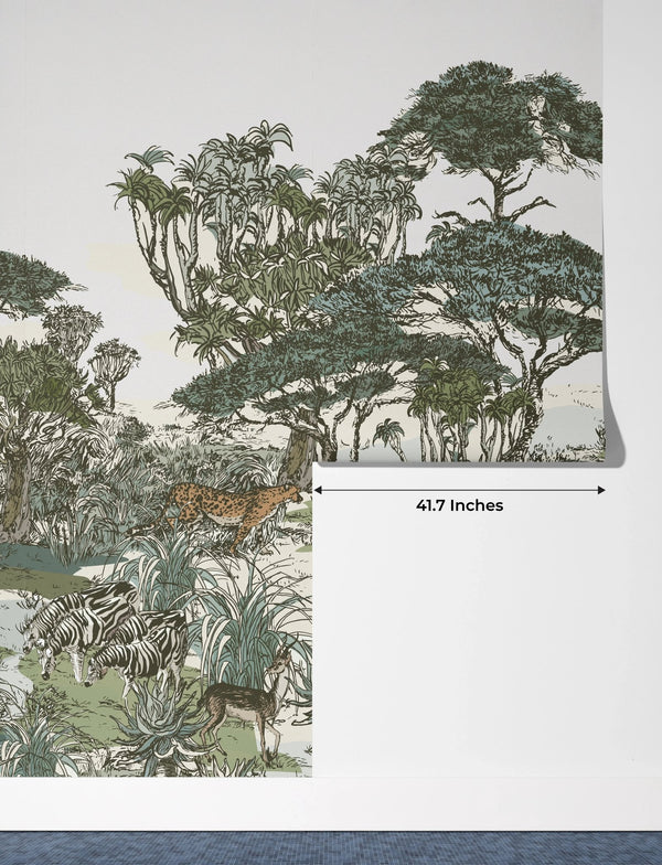 Safari Panaroma Wallpaper, Seamless Wildlife Mural, Oversized Custom Size Wall Art, Non - Woven, Non - Adhesive, Modern Wall Paper, Removable - Adawall Wallpaper - Registered Trade Accounts Only, Wallpaper Wholesale Account - W77565 - Adawall Wholesale - Wallpaper Wholesaler