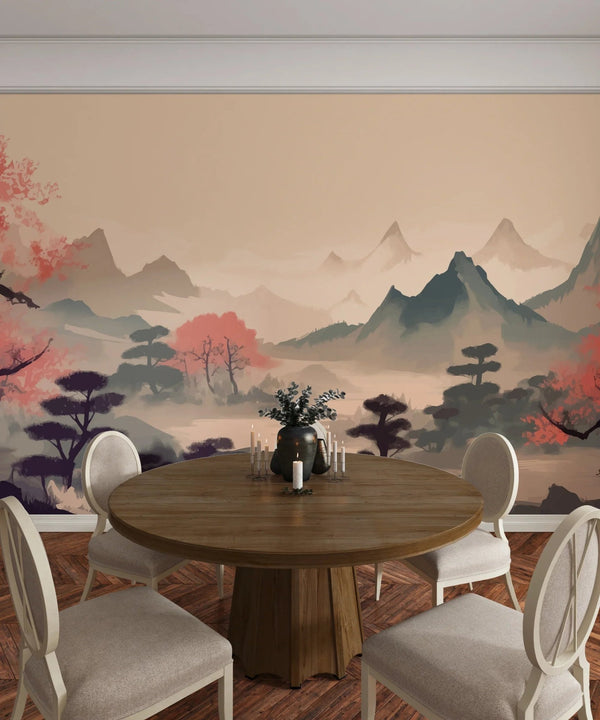 Sakura Trees Wallpaper, Traditional Ink Landscape Mural, Oversized Custom Size Wall Art, Non - Woven, Non - Adhesive, Modern Wall Paper, Removable - Adawall Wallpaper - Registered Trade Accounts Only, Wallpaper Wholesale Account - W78156 - Adawall Wholesale - Wallpaper Wholesaler