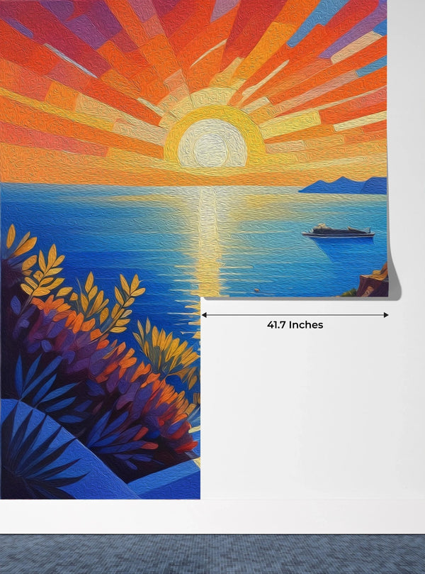 Santorini Sunset Wallpaper, Oil Painting Mural, Oversized Custom Size Wall Art, Non - Woven, Non - Adhesive, Modern Wall Paper, Removable - Adawall Wallpaper - Registered Trade Accounts Only, Wallpaper Wholesale Account - W77609 - Adawall Wholesale - Wallpaper Wholesaler