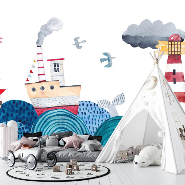 Sea Landscape Wallpaper, Seamless Pattern Mural, Oversized Custom Size Wall Art, Non - Woven, Non - Adhesive, Modern Wall Paper, Removable - Adawall Wallpaper - Registered Trade Accounts Only, Wallpaper Wholesale Account - W77946 - Adawall Wholesale - Wallpaper Wholesaler
