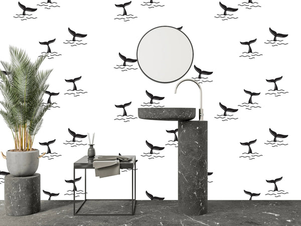 Shark Fin Wallpaper, Seamless Pattern Mural, Oversized Custom Size Wall Art, Non - Woven, Non - Adhesive, Modern Wall Paper, Removable - Adawall Wallpaper - Registered Trade Accounts Only, Wallpaper Wholesale Account - W77789 - Adawall Wholesale - Wallpaper Wholesaler