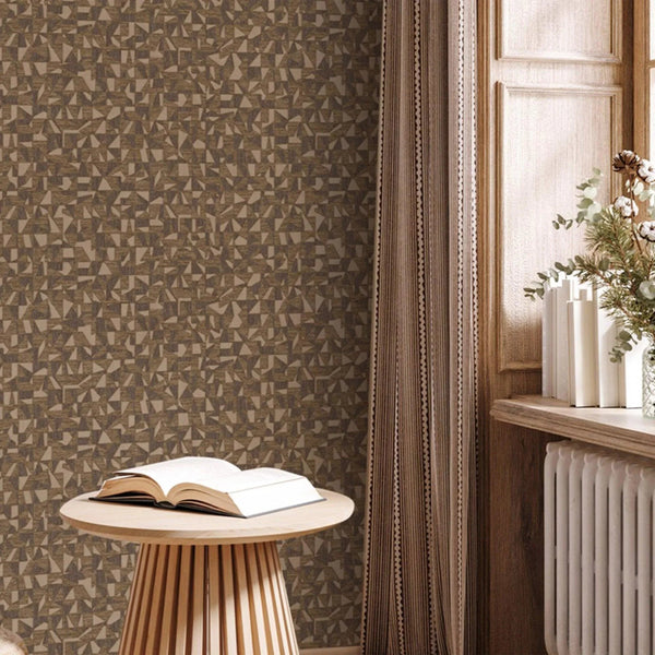 Shimmering Geometric Shapes Wallpaper, Dark Brown, Gold Deep Embossed Asymmetrical Design Wallcovering - Adawall Wallpaper - Registered Trade Accounts Only, Wallpaper Wholesale Account - 1512-5 - Adawall Wholesale - Wallpaper Wholesaler