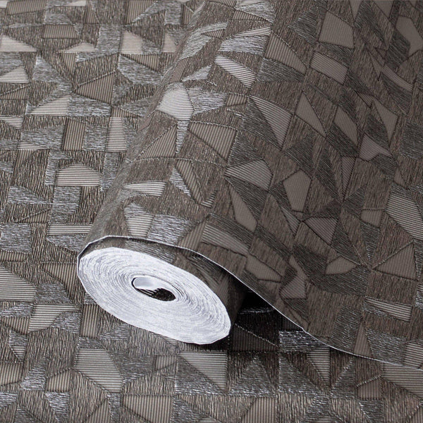 Shimmering Geometric Shapes Wallpaper, Tan, Gray Deep Embossed Asymmetrical Design Wallcovering - Walloro High End Wallcoverings & More