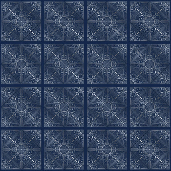 Silver Art Deco Wallpaper, Dark Blue Background Mural, Oversized Custom Size Wall Art, Non - Woven, Non - Adhesive, Modern Wall Paper, Removable - Adawall Wallpaper - Registered Trade Accounts Only, Wallpaper Wholesale Account - W77803 - Adawall Wholesale - Wallpaper Wholesaler