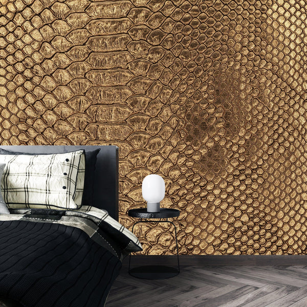 Snake Skin Texture Wallpaper, Golden Mural, Oversized Custom Size Wall Art, Non - Woven, Non - Adhesive, Modern Wall Paper, Removable - Adawall Wallpaper - Registered Trade Accounts Only, Wallpaper Wholesale Account - W77939 - Adawall Wholesale - Wallpaper Wholesaler